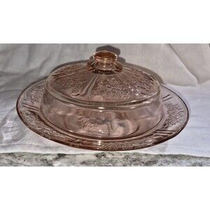 Federal Glass Sharon Pink Cabbage Rose Covered Butter Dish